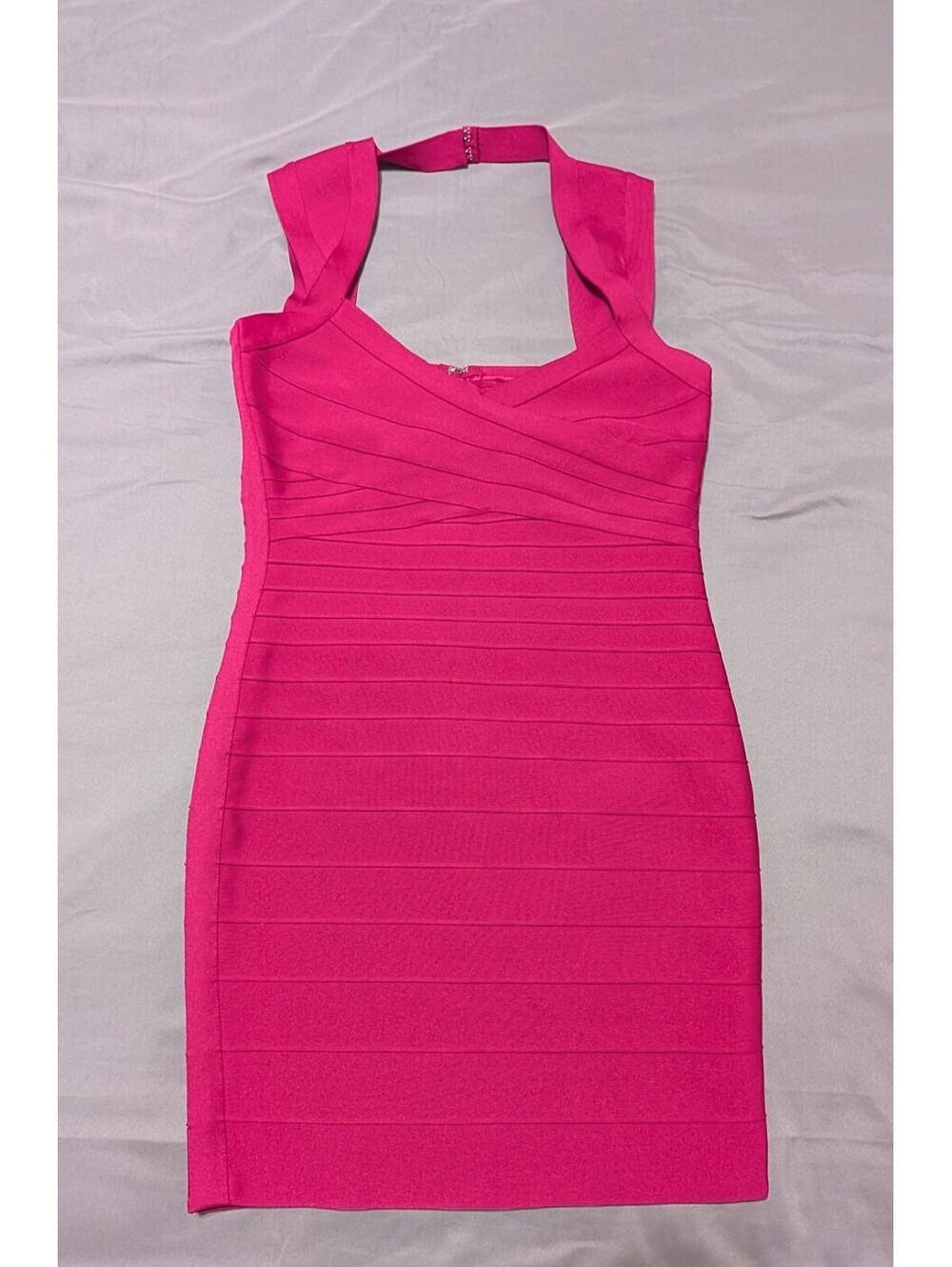 Bebe Hot Pink Bandage Halter Bodycon Mini Dress (Size M)